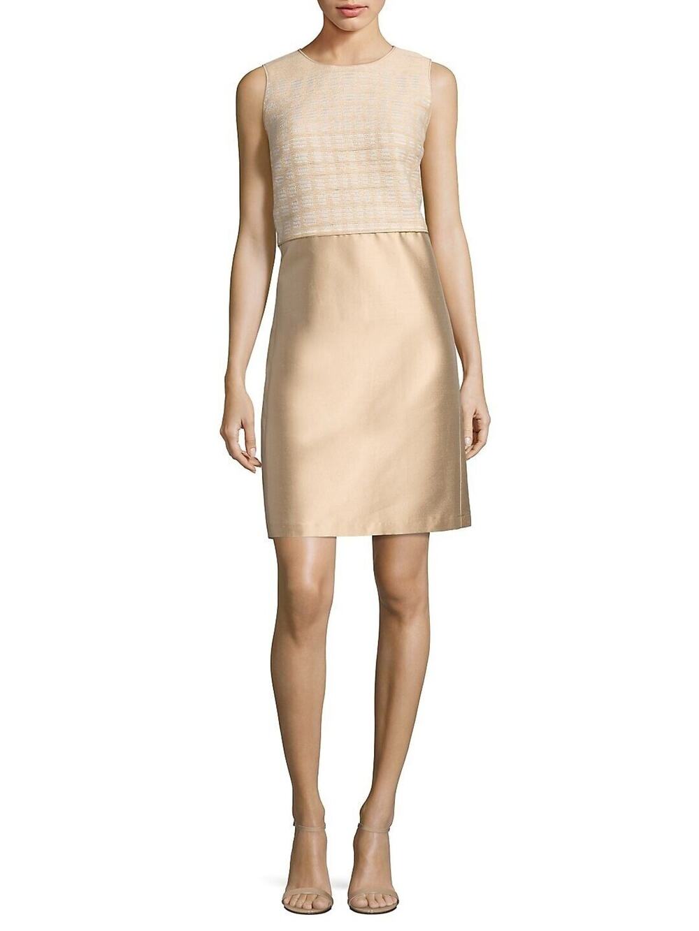 Lafayette 148 New York Shift Dress Women's S Champagne Cotton Back Zip NWT $598
